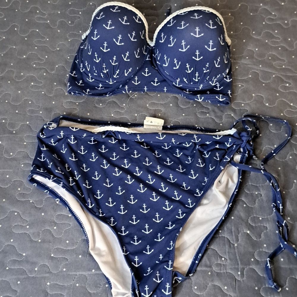 Beach Joy blue with anchors bikini set size small